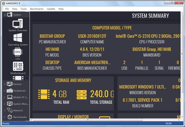 HARDiNFO Free(硬件配备信息基准测试软件) V8.0 英文版