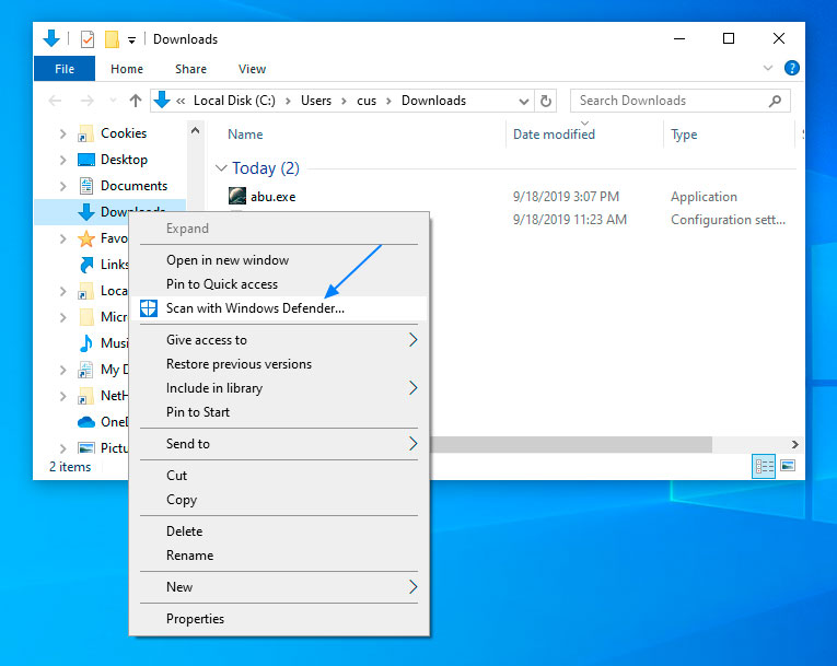 Win10怎么使用Windows Defender扫描文件夹中的恶意软件？