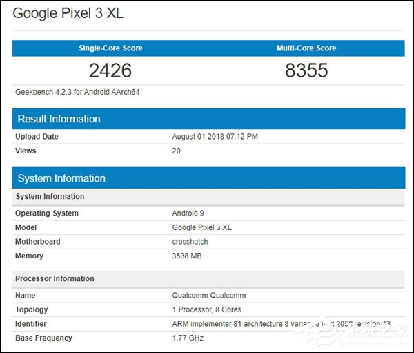 预装Android P！谷歌Pixel 3 XL在Geekbench跑分数据库亮相