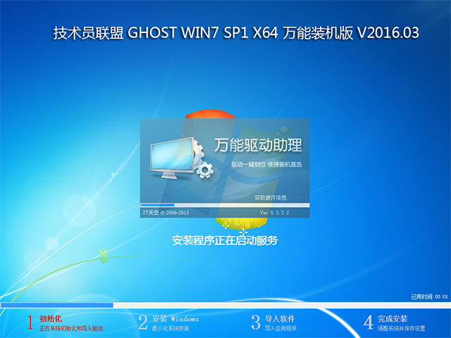 技术员联盟 GHOST WIN7 SP1 X64 万能装机版 V2016.03 (64位)